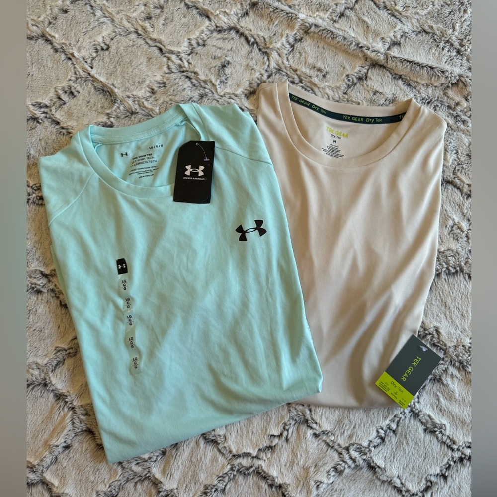 NWT Set of 2 men’s activewear t-shirts. Large Under Armour and medium TEK gear